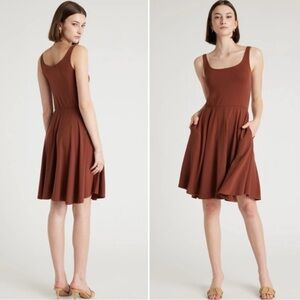 NWT Quince | Tencel Jersey Fit & Flare Mini Dress (Brown)